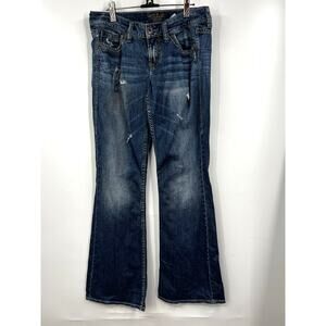 Silver Jeans Women's Distressed Eden Bootcut‎ Jeans Stretch Blue Size 29W x 33